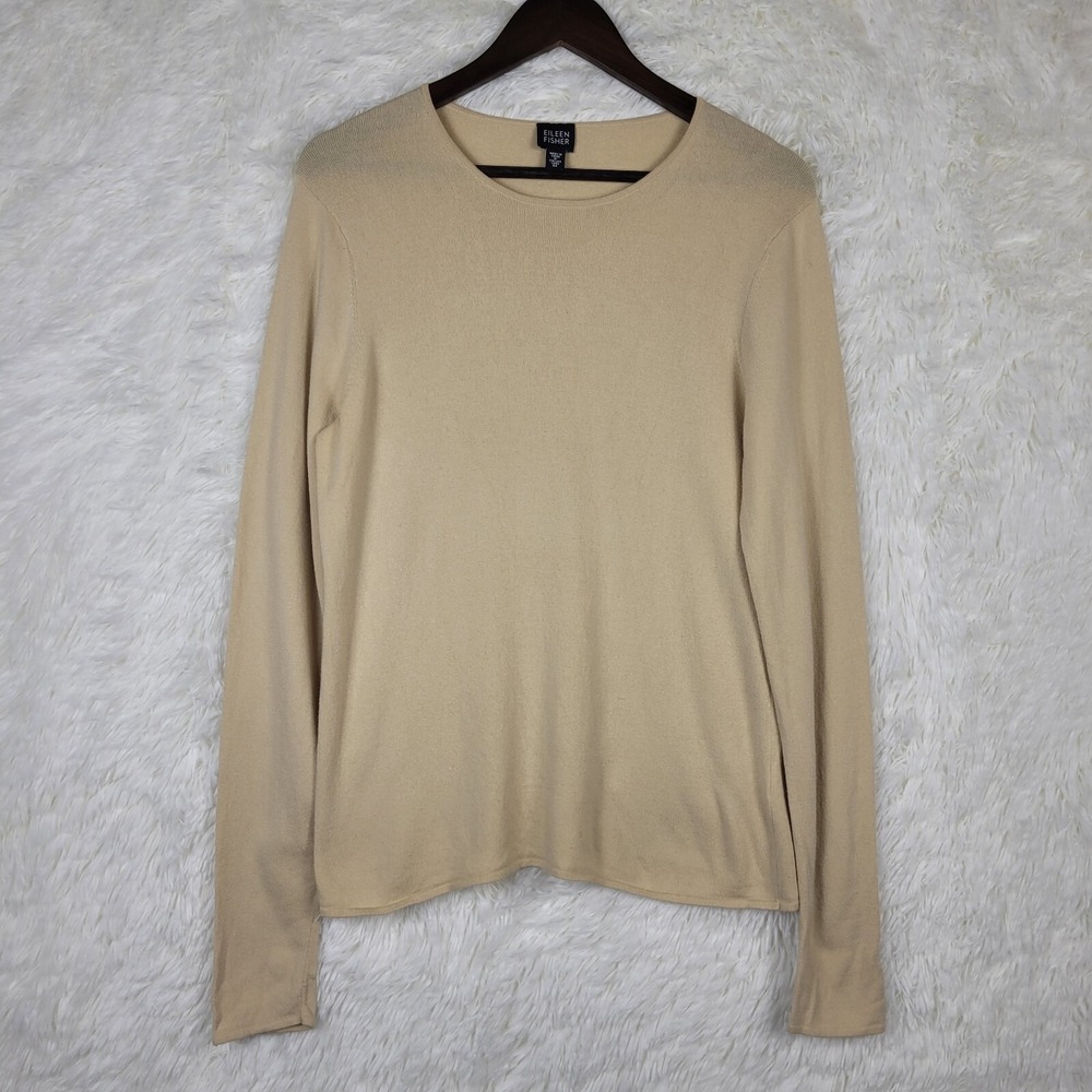 Eileen Fisher Beige Modal Italian Yarn Long Sleeve Crewneck Sweater Womens M